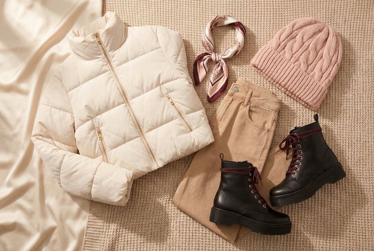 Cozy Layering Season — editorial flat-lay of every piece in the outfit